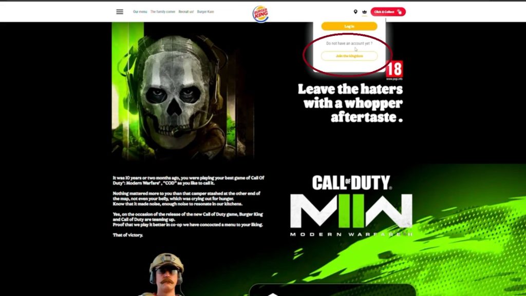 2. Create a Burger king France account