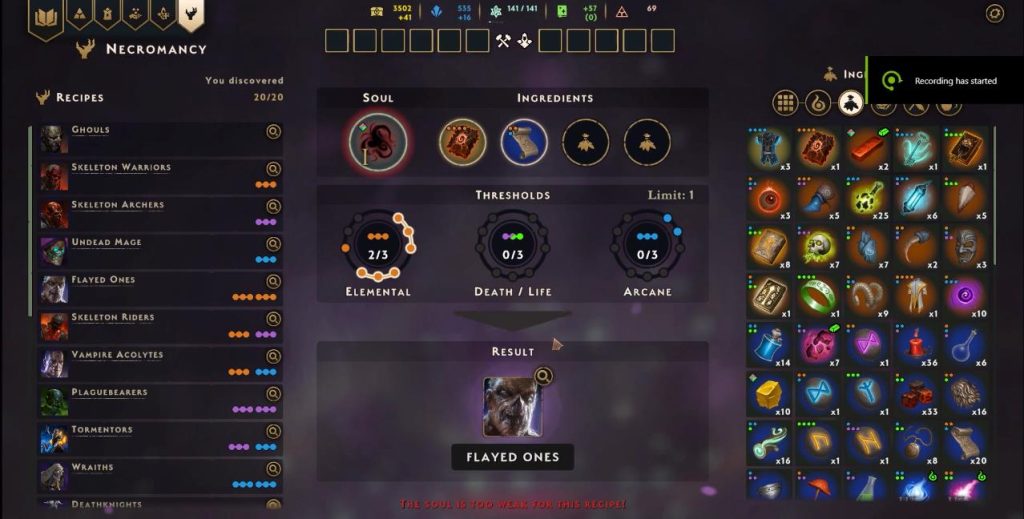 all necromancer recipes in spellforce conquest of eo2