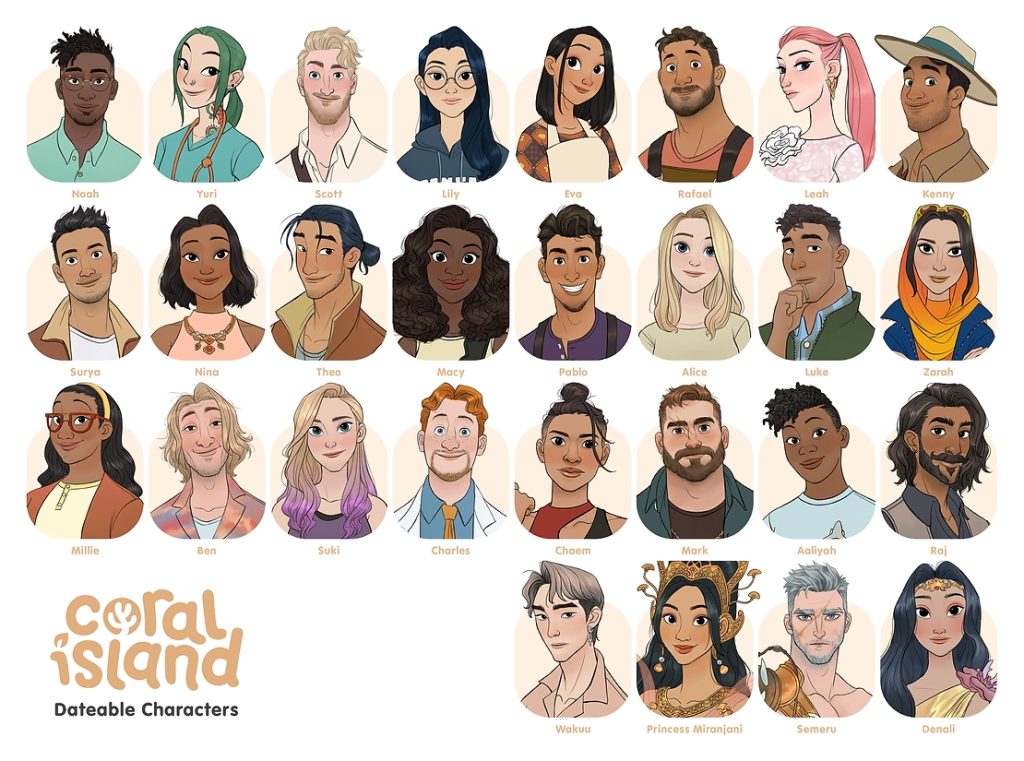 All Dateable Characters in Coral Island.