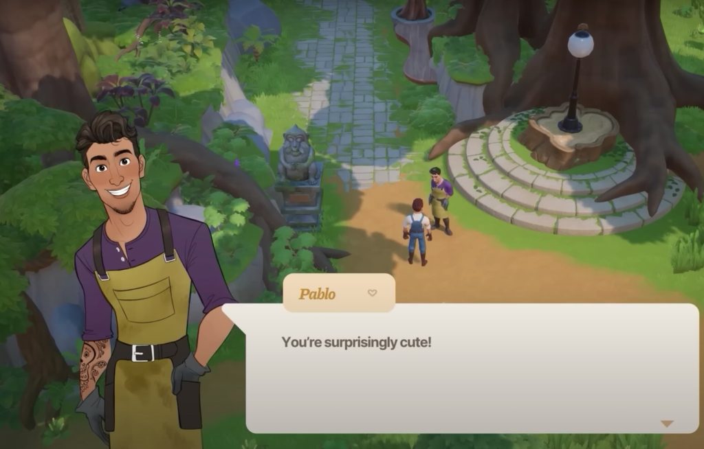 Pablo flirting with character in Coral Island.