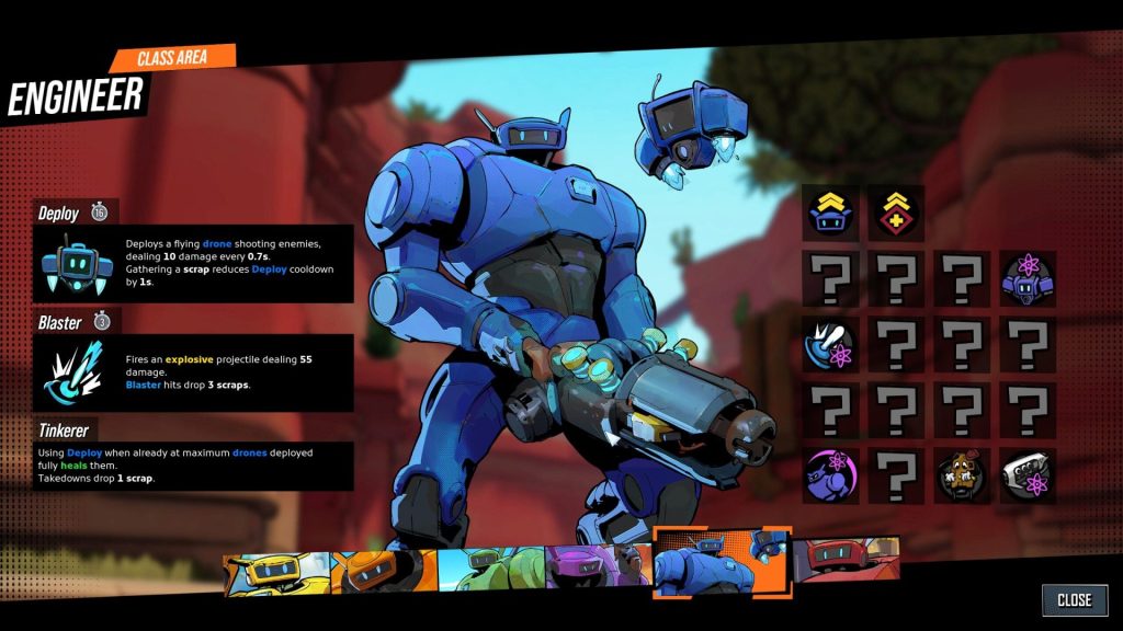 Roboquest class selection screen showing Engineer