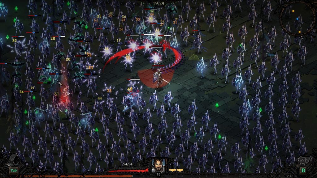 Avoron fighting a horde of Skeletons