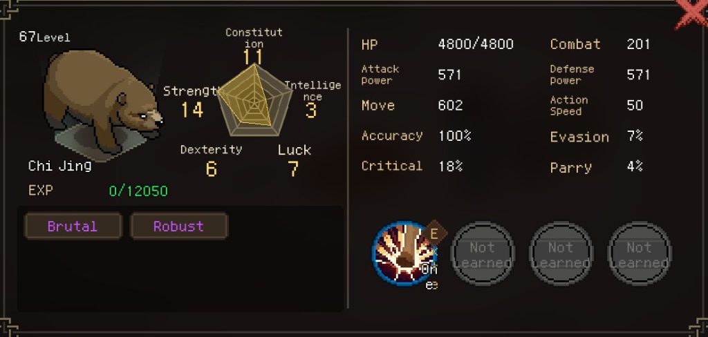 Bear pet stat sheet