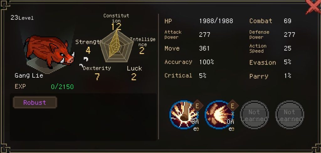 Boar pet stat sheet