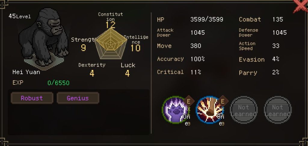 Black Gorilla pet stat sheet