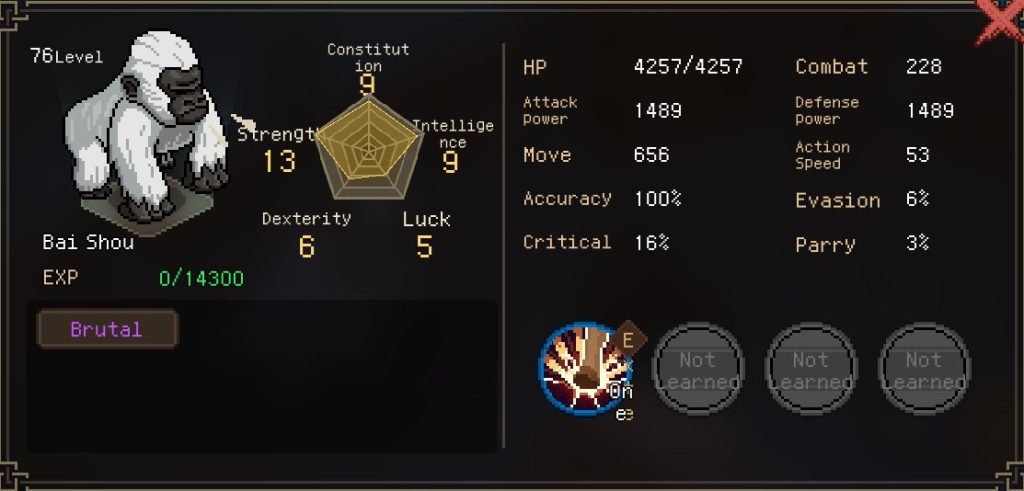 White Gorilla pet stat sheet