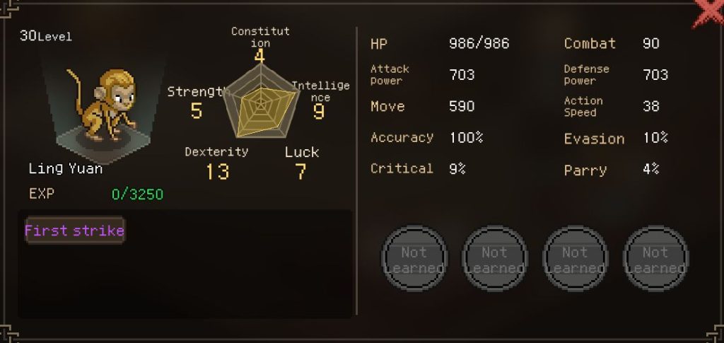 Monkey pet stat sheet