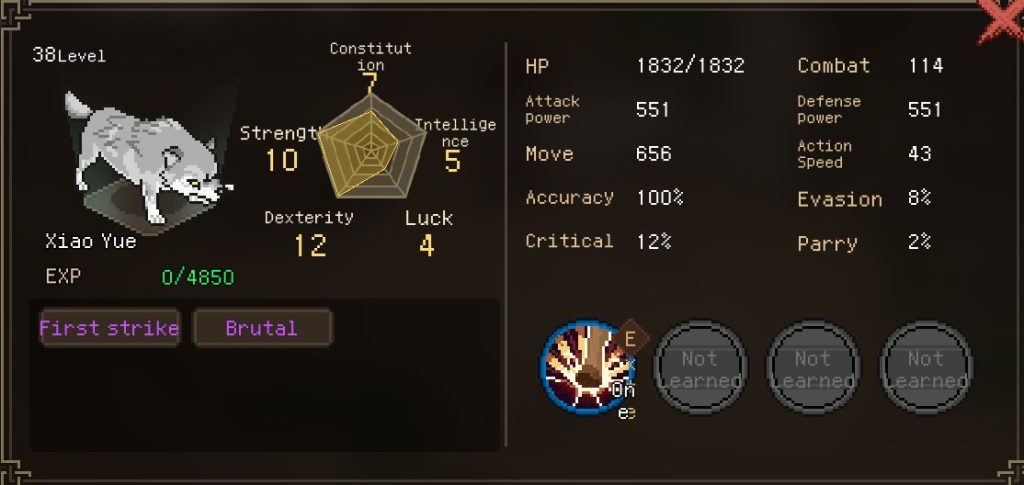 Wolf pet stat sheet