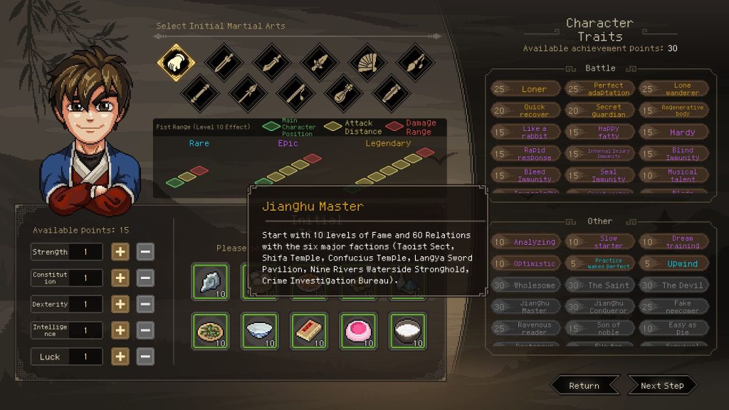 Jianghu Master trait in character creation