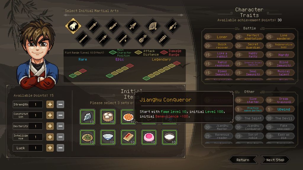 Jianghu Conqueror trait in character creation