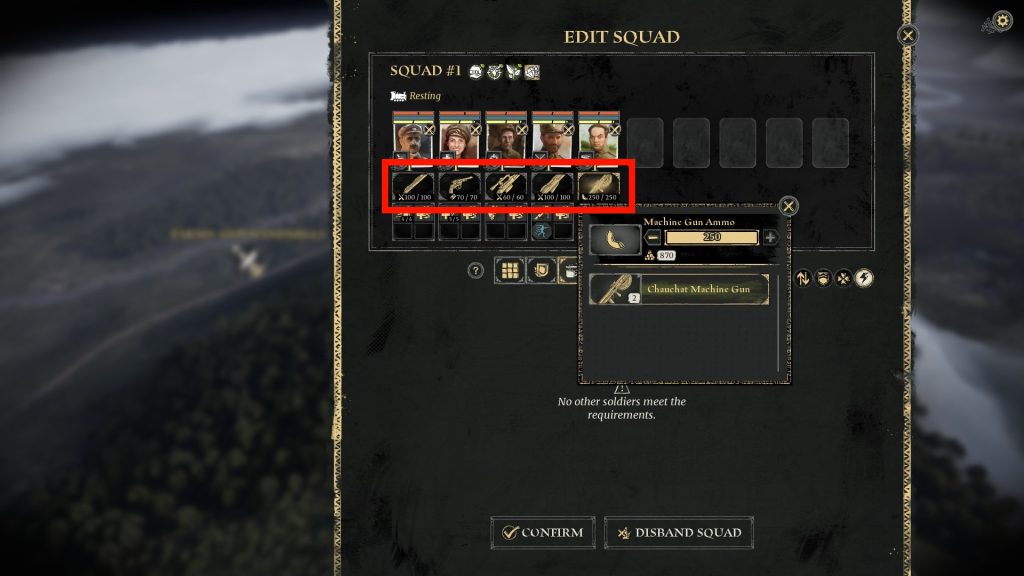 Squad Overview menu highlighting the weapon icons