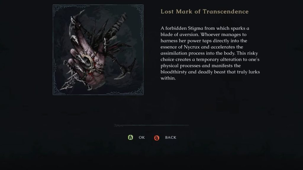 Stigma of Transcendence description, technically