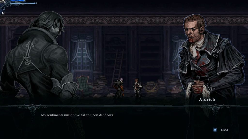 Talking with Aldrich at the manor in The Last Faith