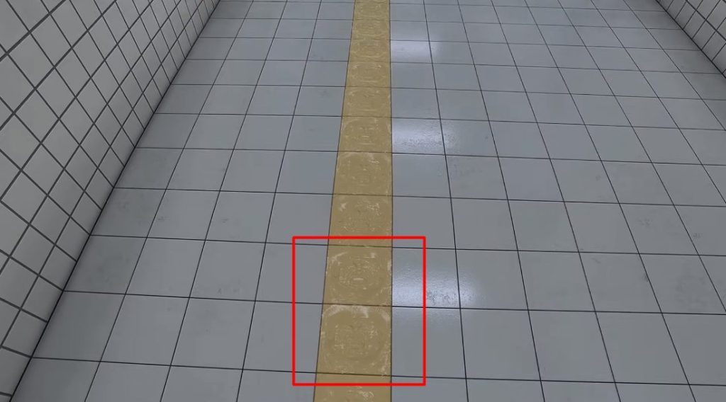 The Exit 8 face in the tiles
