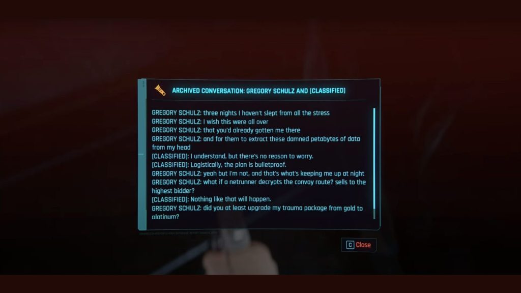 Archived Conversation Gregory Schulz and [Classified] Cyberpunk 2077