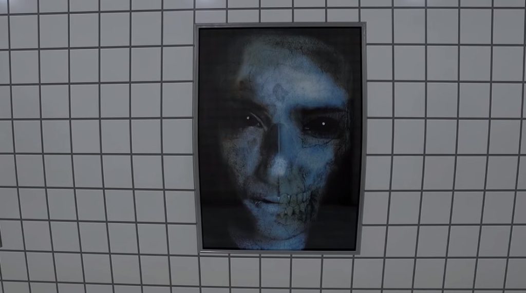 19: Creepy woman in poster.