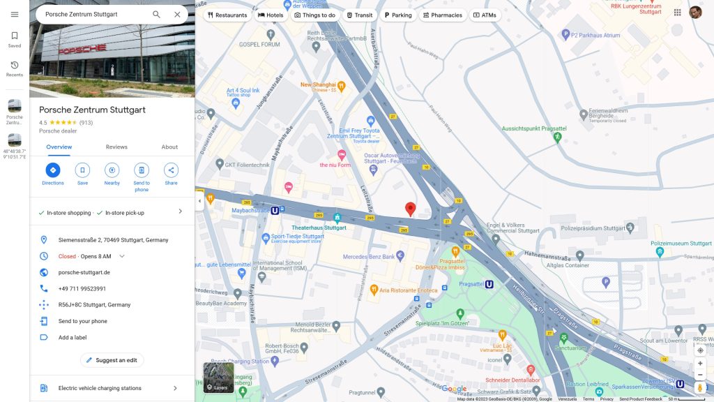 The coordinates in Google Maps