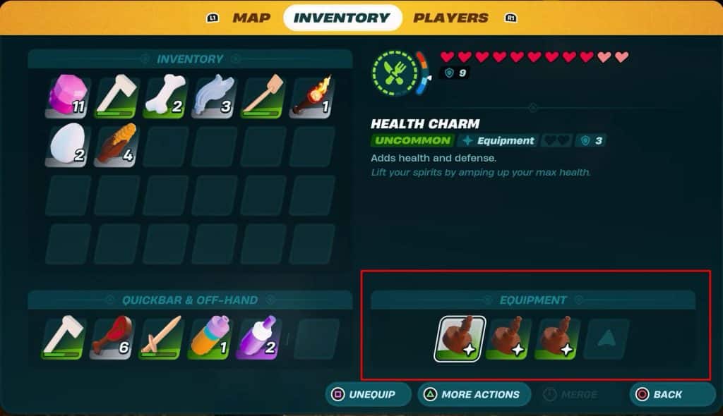 The equipment panel in the inventory tab. 