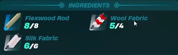 glider recipe/ingredients in LEGO Fortnite