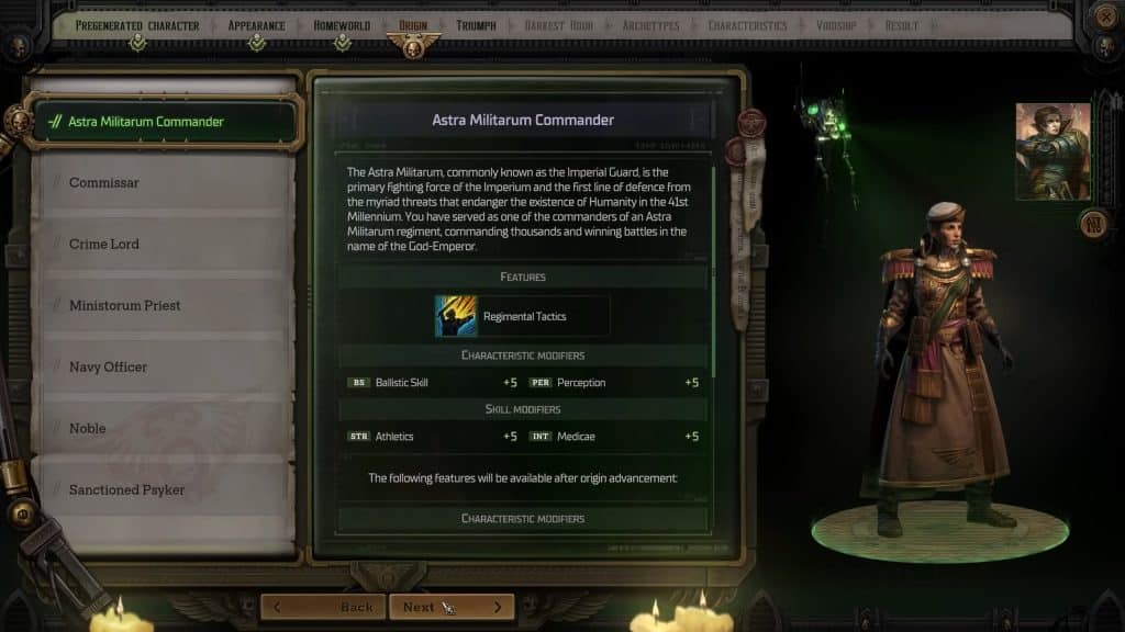 Origin in Rogue Trader character creation