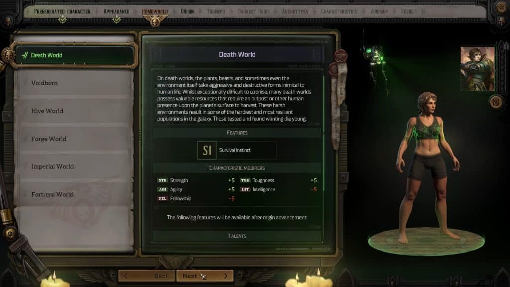 Homeworld in character creation