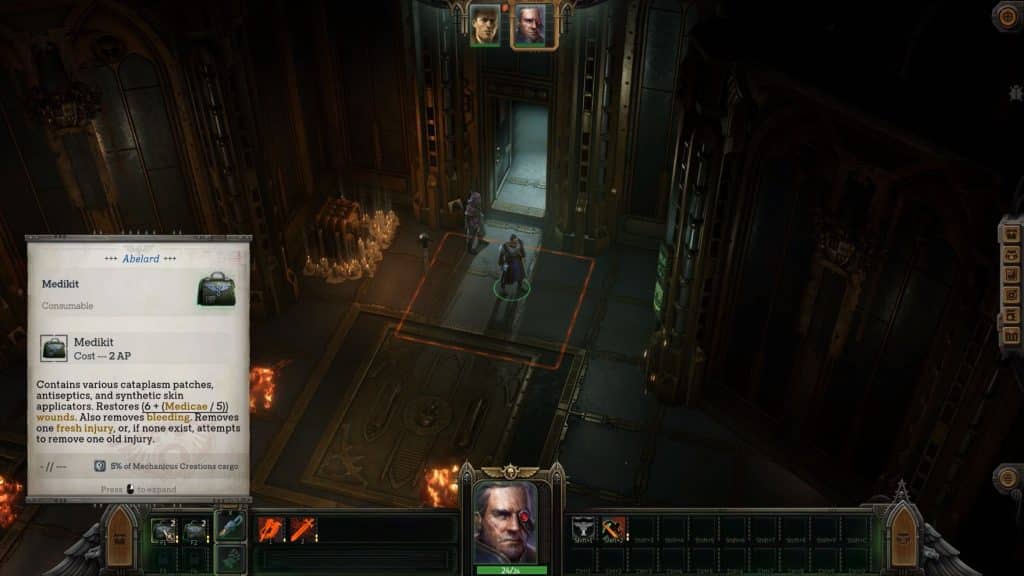 Highlighting Abelard's medikits in the first mission of Warhammer 40k Rogue Trader