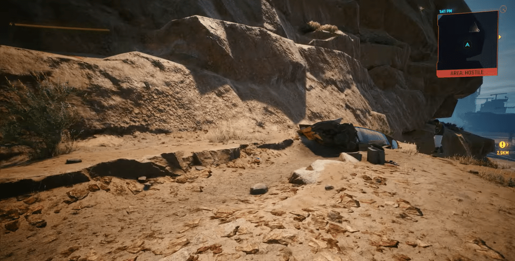 Crashed vehicle in Cyberpunk 2077