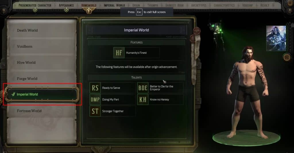 Psyker build Imperial world 