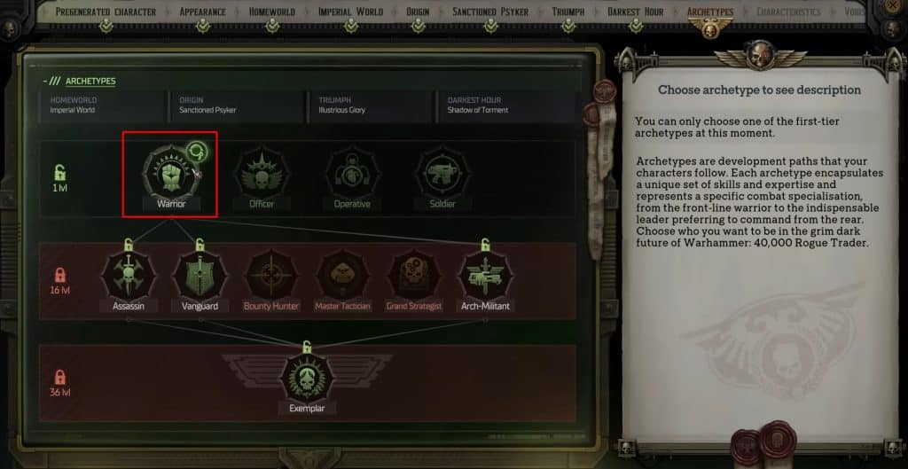 Select the warrior archetype 