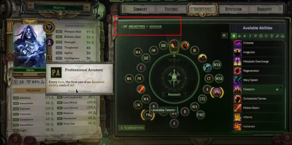 Assassin archetype in rogue trader