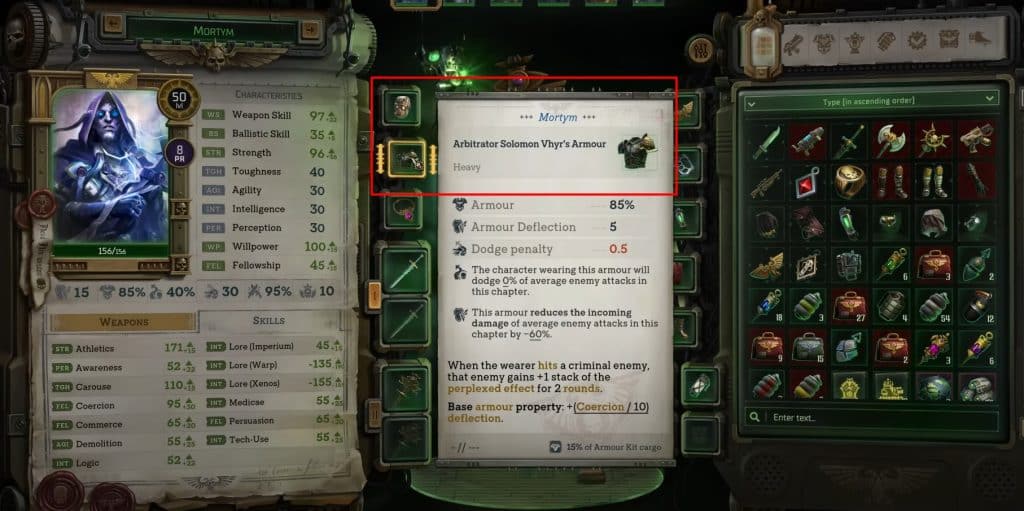 Arbitrar Solomon Vhyr’s Armour in Rogue trader