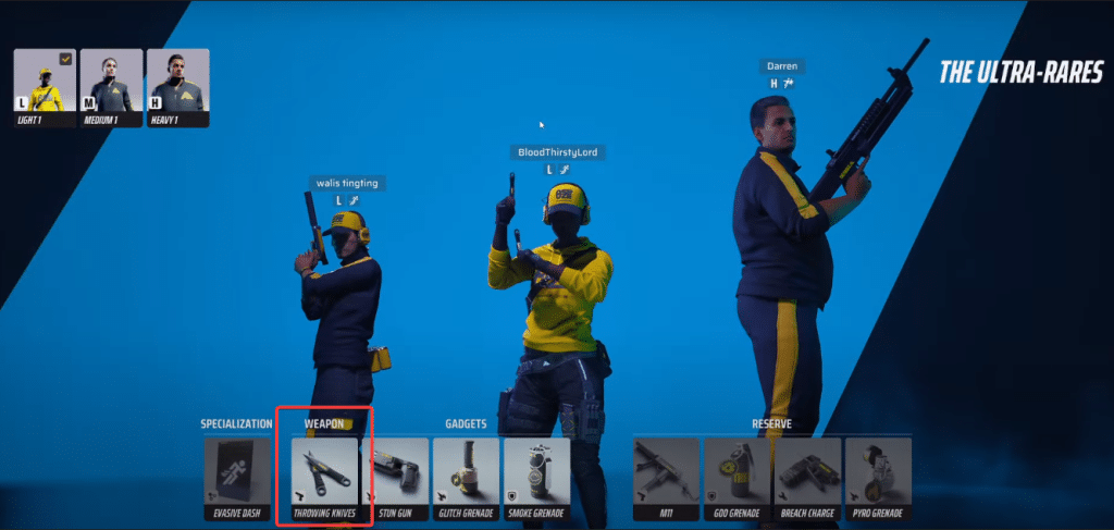 Weapon selection in the finals Throwing Knives