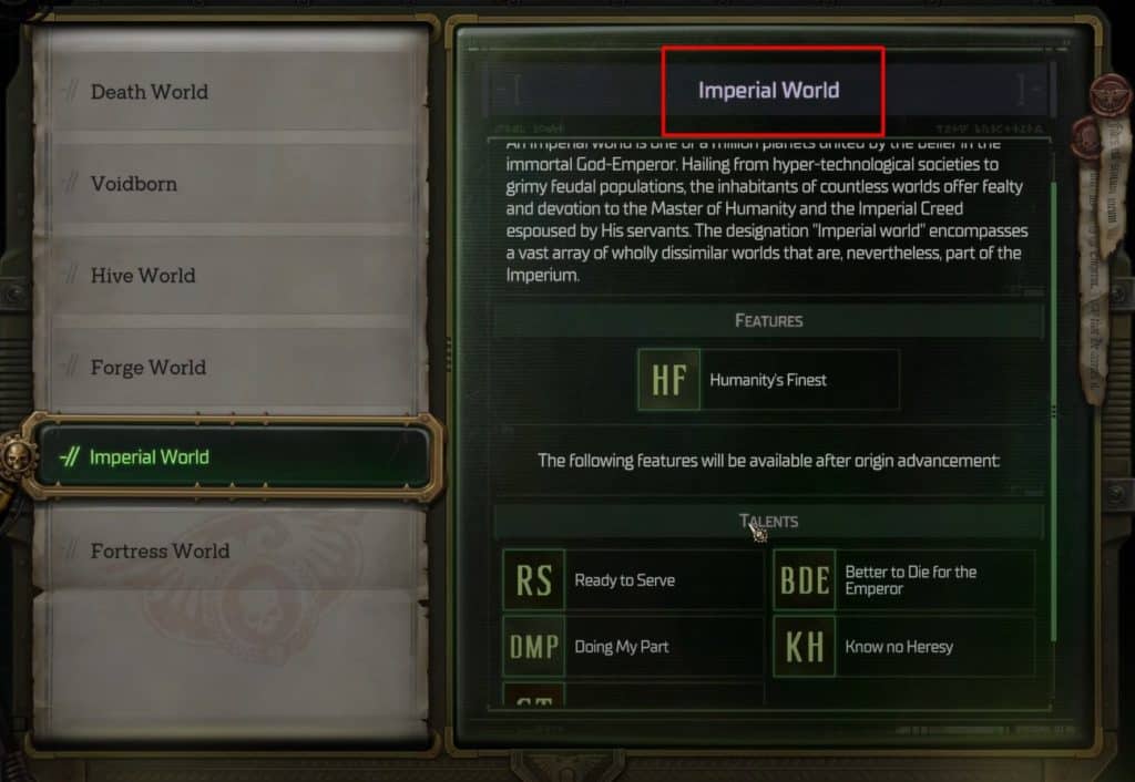 Imperial World in for melee build
