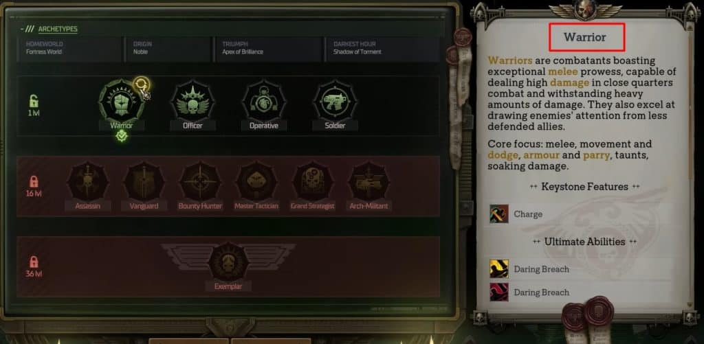 Warrior Archetype selection