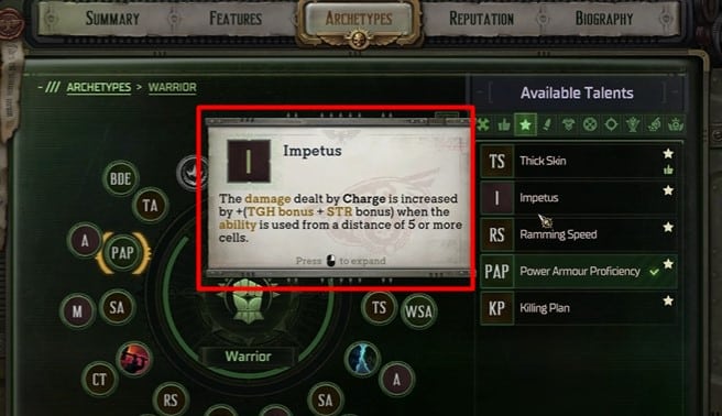Talents in the character creation. 