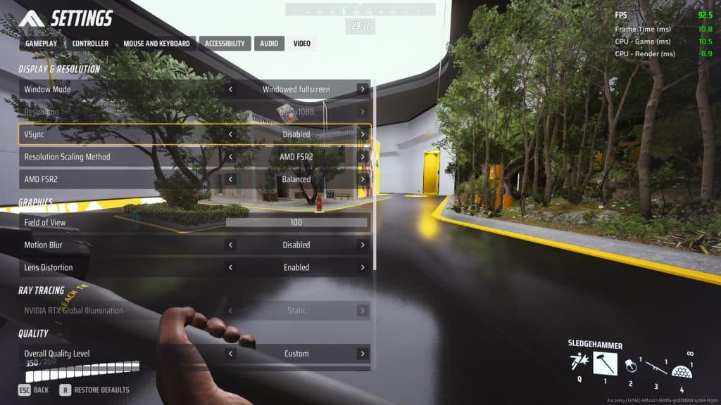 Video settings in Practice Range mode
