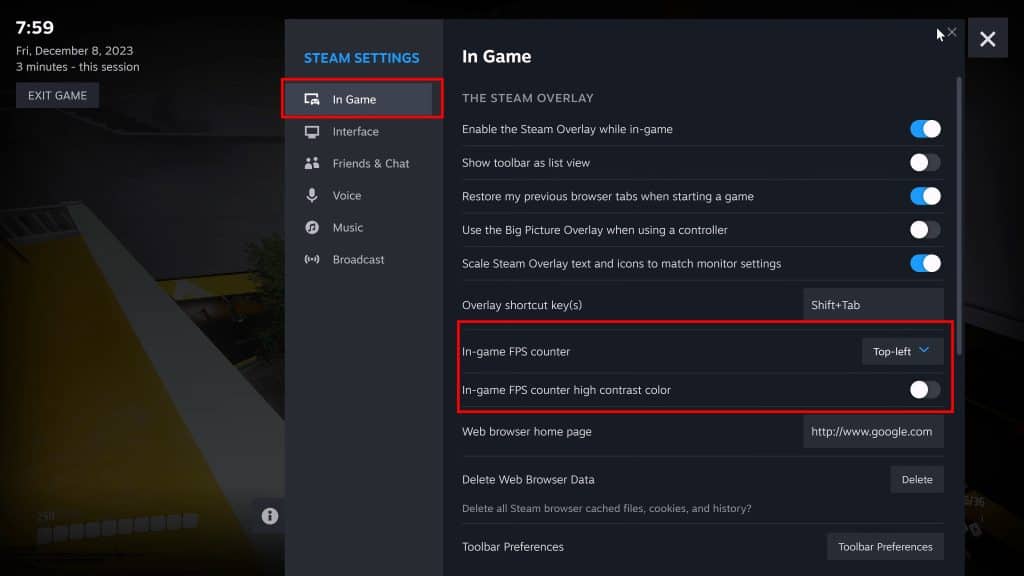 How to activate Steam Overlay FPS counter
