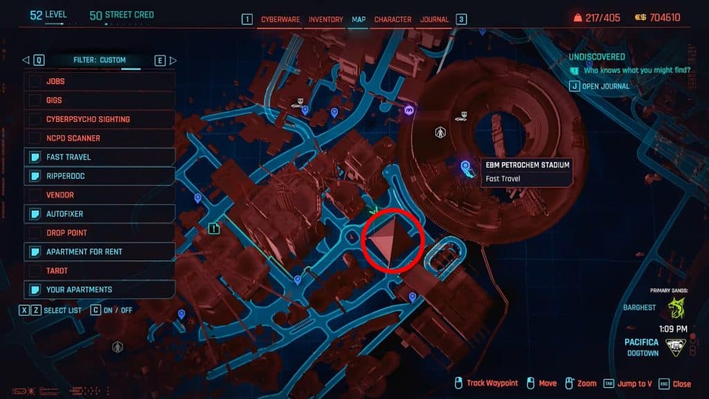 Location of the Achilles X-MOD2 iconic rifle on the map in Cyberpunk 2077: Phantom Liberty