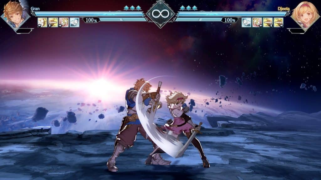 Gran blocks Djeeta's attack