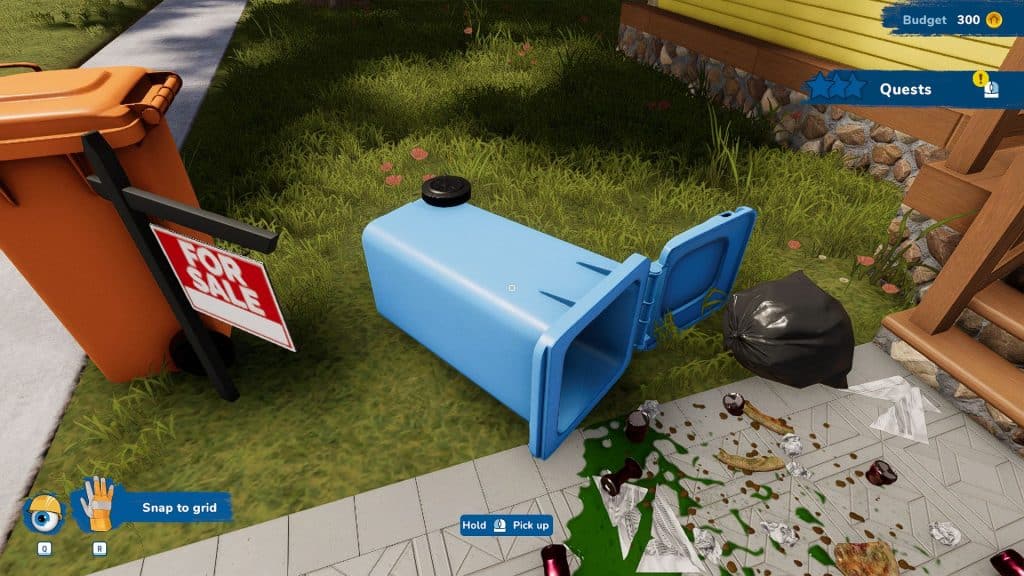 Blue trash bin outside