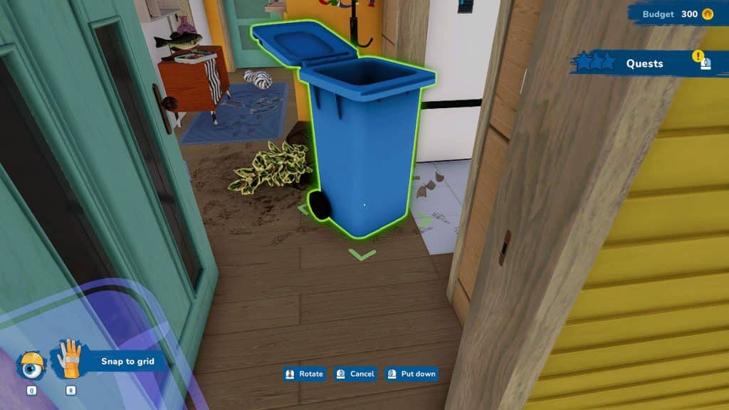 Blue trash bin inside