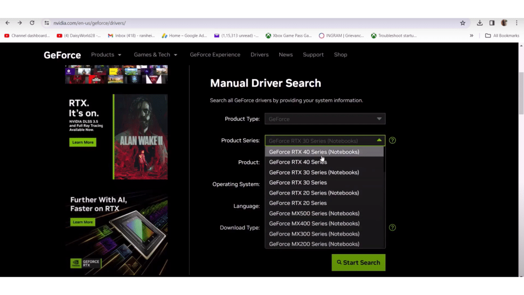 Manual Driver search to update the graphics card (NVIDIA)