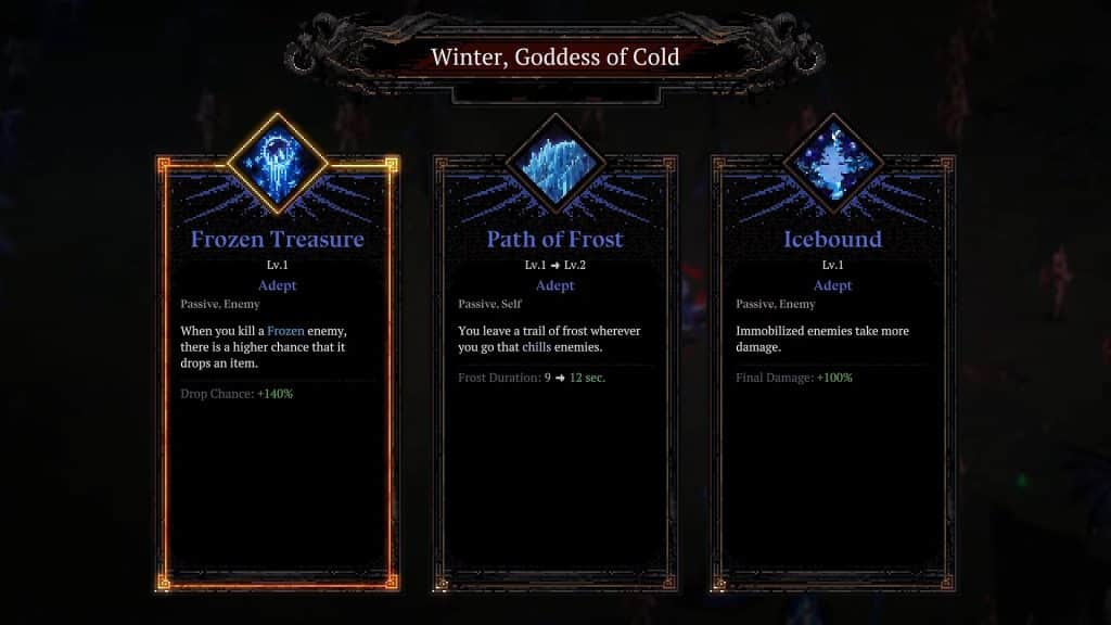 Death Must Die: Gods & Goddesses Skills - Boon Selection Screen