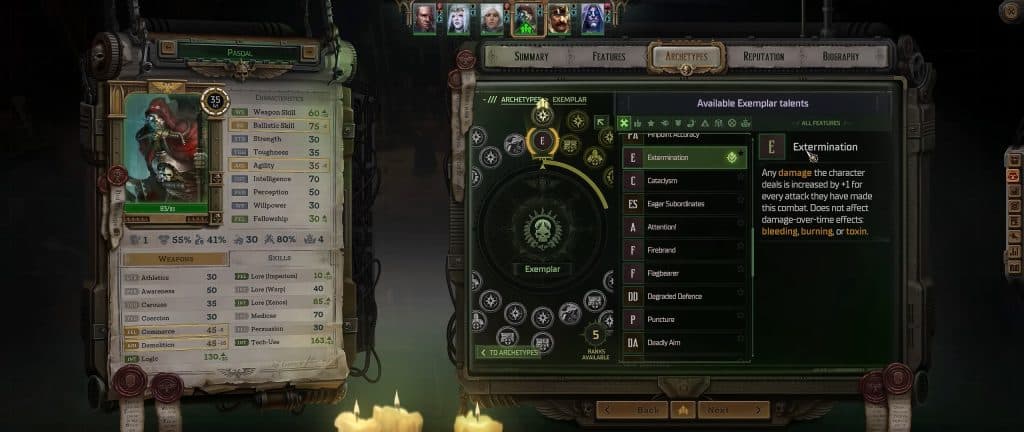 Warhammer 40K Rogue Trader: Pasqal Plasma Lord Build - Exemplar Talents