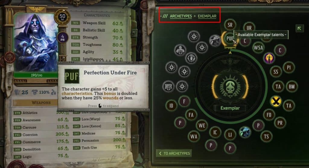 Levelling up the Exemplar in Rogue trader