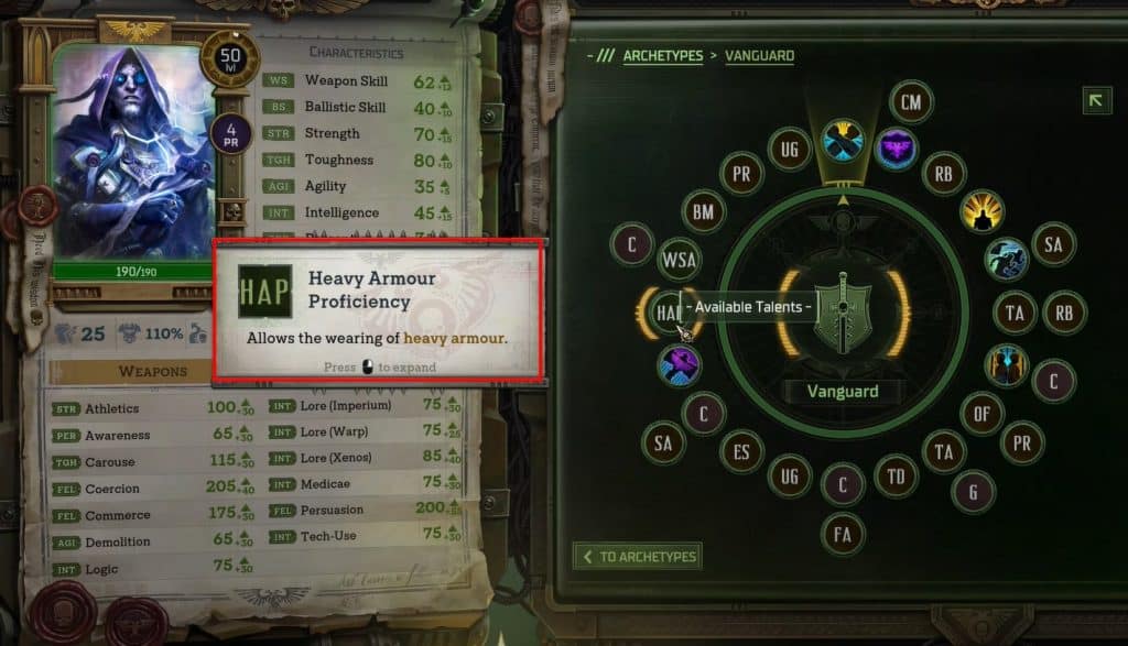 Heavy armour proficiency for the tank role. 