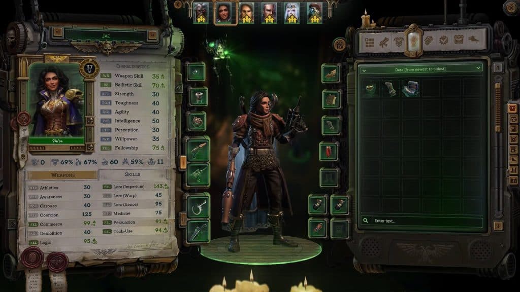 Jae Heydari equipment/stats sheet