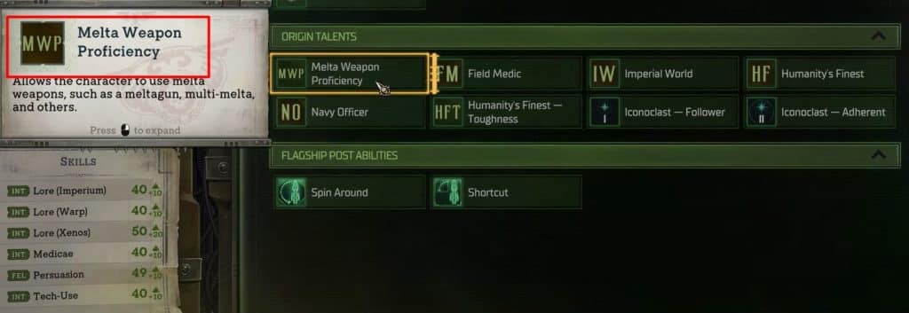 Melta weapon proficiency 