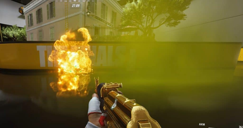 Pyro grenade to outer rim of gas 