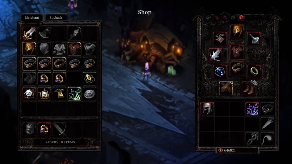 The Shop menu